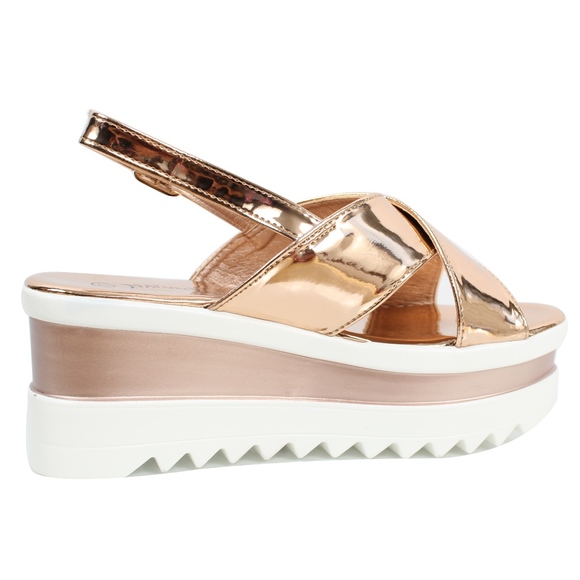 Rose Gold Open Toe Criss Cross Slingback Flatform - Picture 3 of 6